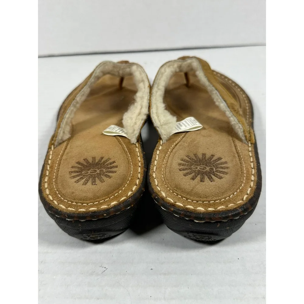 UGG Australia 1791 Leather Shearling Lined Thong Sandals Brown Mens 8 Womens 9.5
